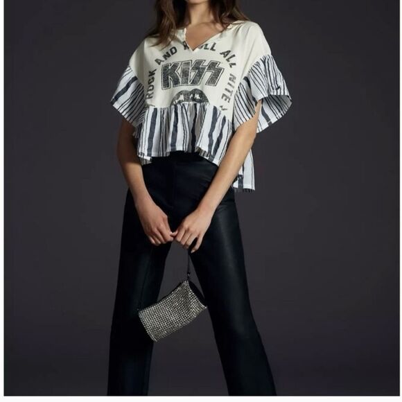 Pilcro From Anthropologie KISS Graphic Tee With Embellishments - Picture 1 of 8